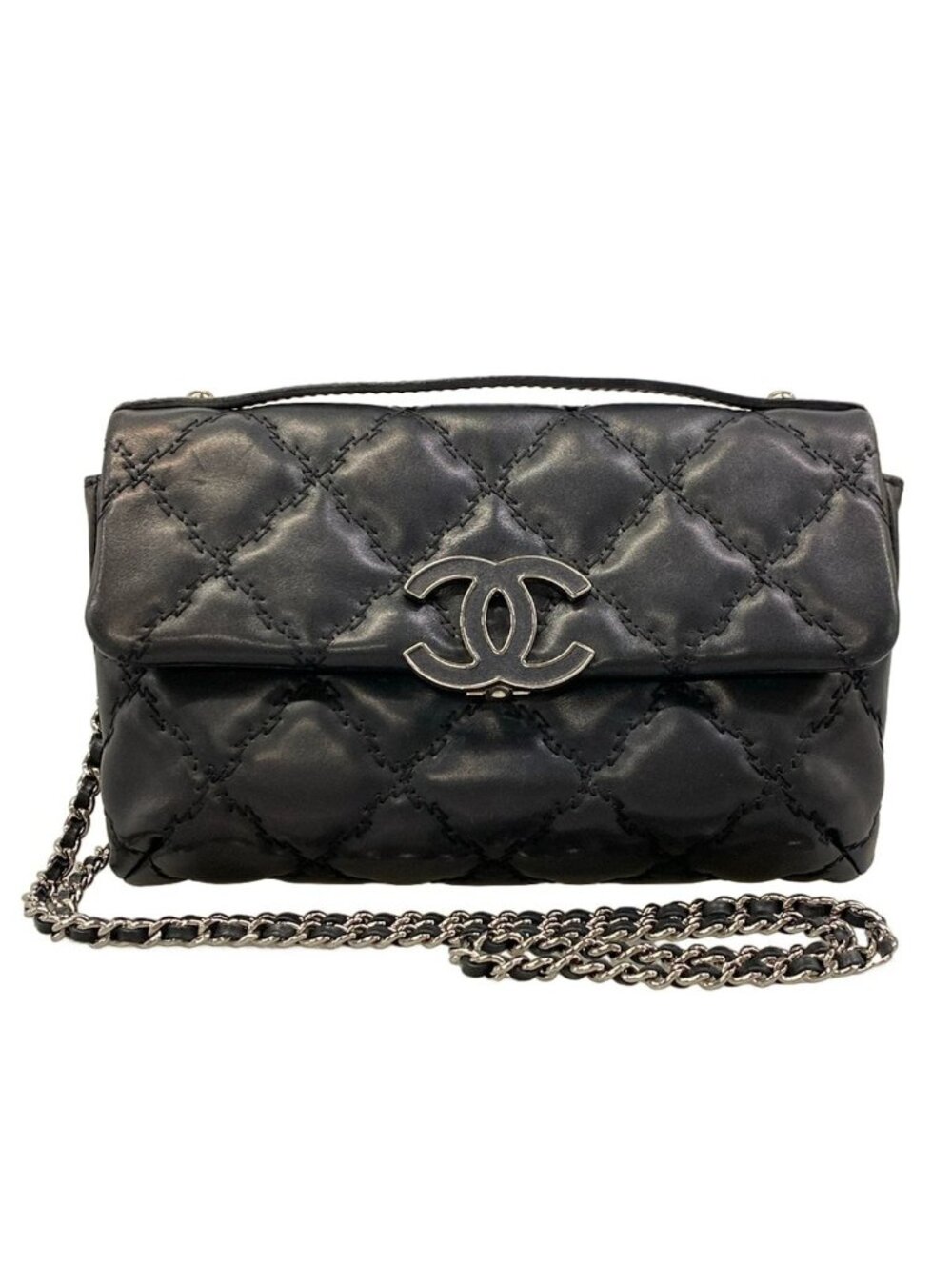 Chanel Shoulder Bag Ultra Stitch Black Chain Silver 2-Way Leather